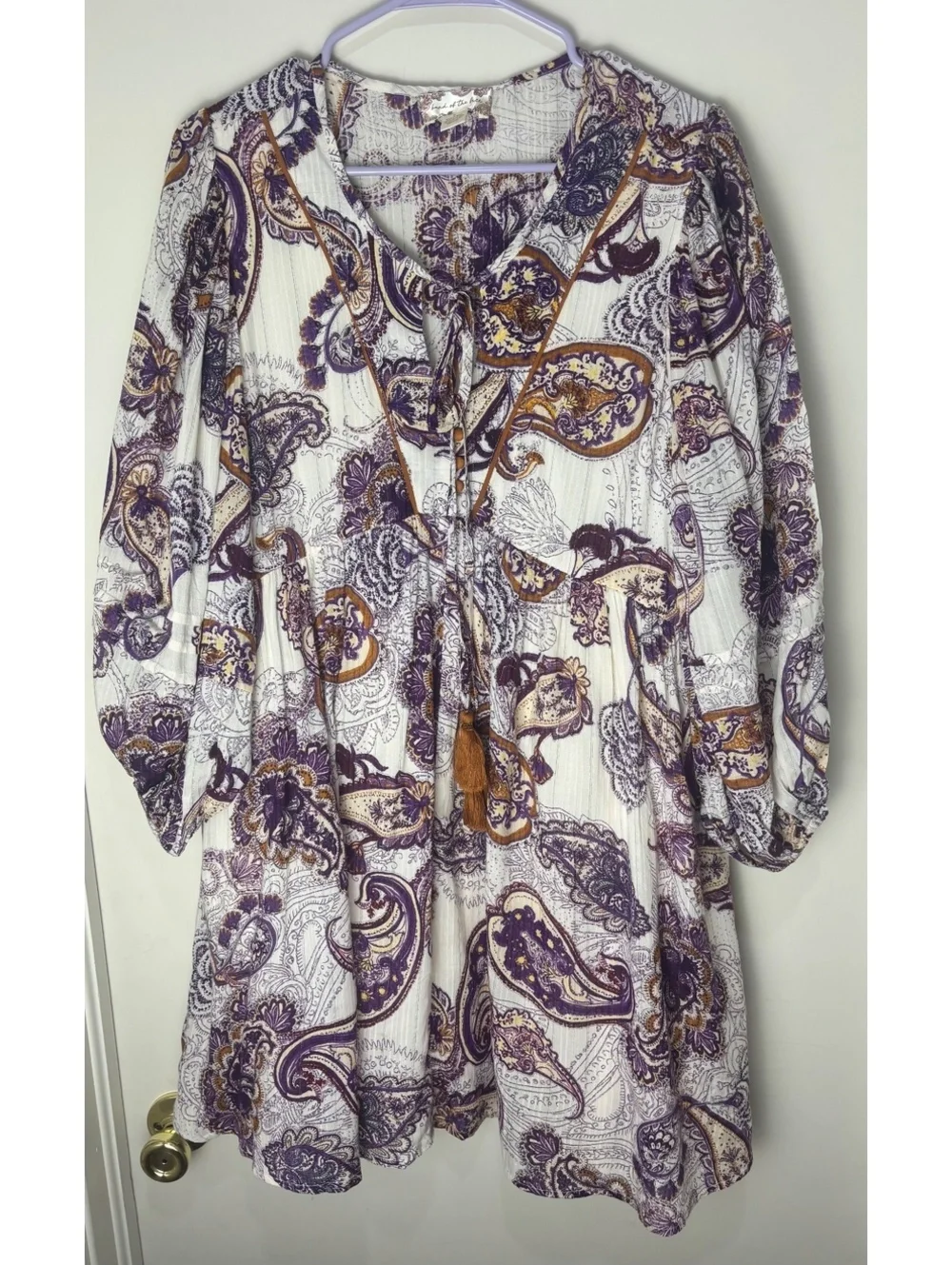 Band of the Free Women’s M NWT Boho Paisley Mini Dress Tassel Tie Balloon Sleeve